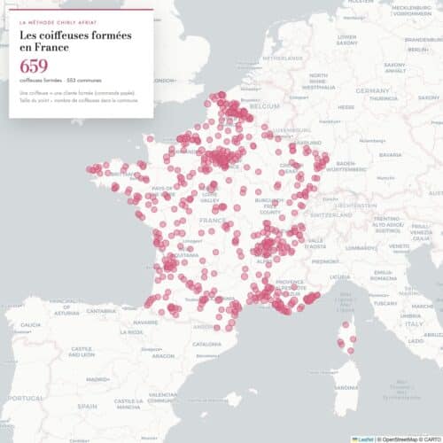 Carte des coiffeuses formées par Chirly Afriat en France